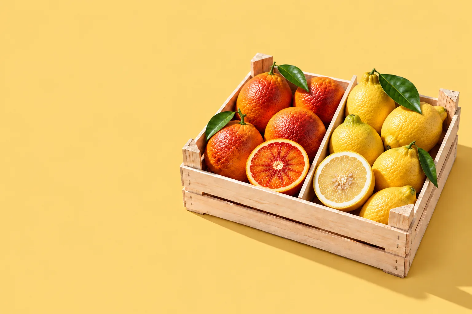 scorza, Kiste mit Orangen und Zitronen, KI-generiert